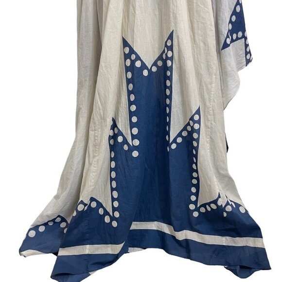 Johanna Ortiz Beach Panache Printed Cotton Voile Maxi Dress White Blue Size 4 - Picture 7 of 12